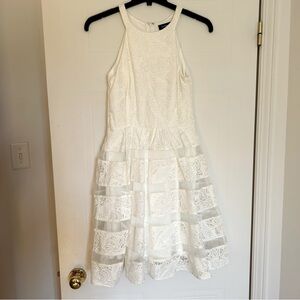 White Lace Sleeveless Knee Length Cocktail Dress Prom
